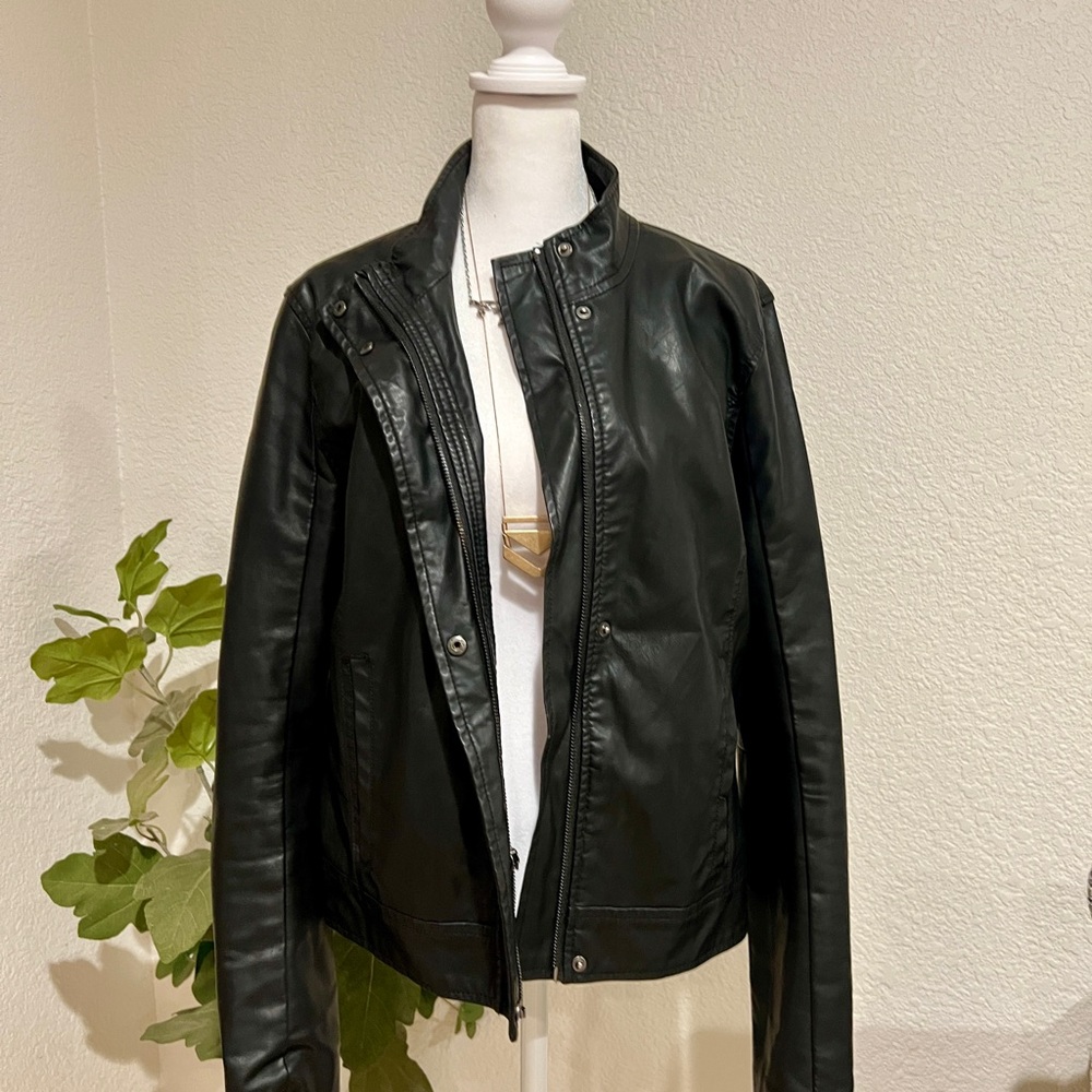 A New Day Black Faux Leather Moto Jacket - Size M